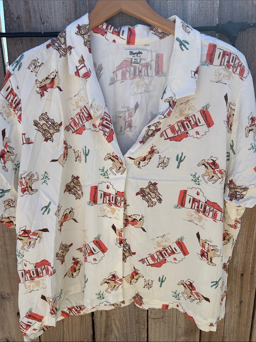 Wrangler White Short-Sleeve Western Print Button-Down Shirt